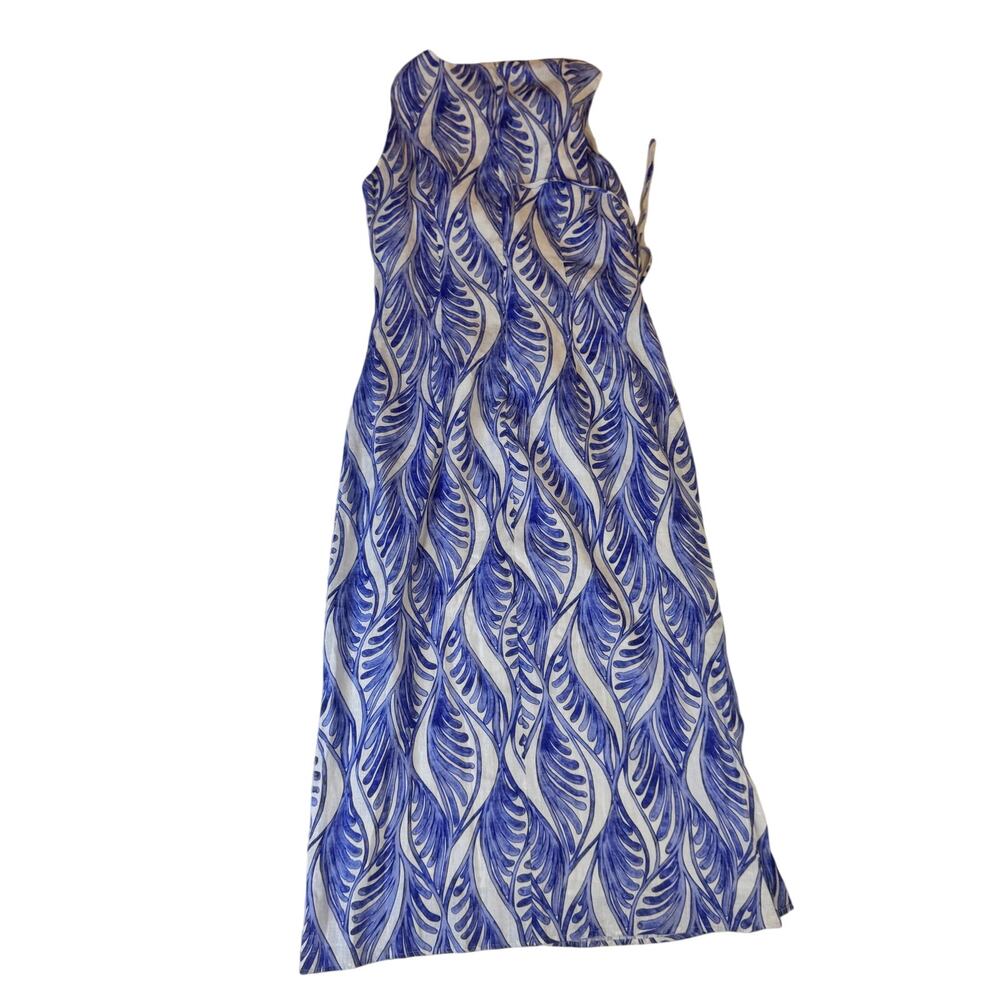 Magaschoni Linen Dress White Blue Summer Women’s 6 Cut Out Resort Wear Vacation - Picture 2 of 16